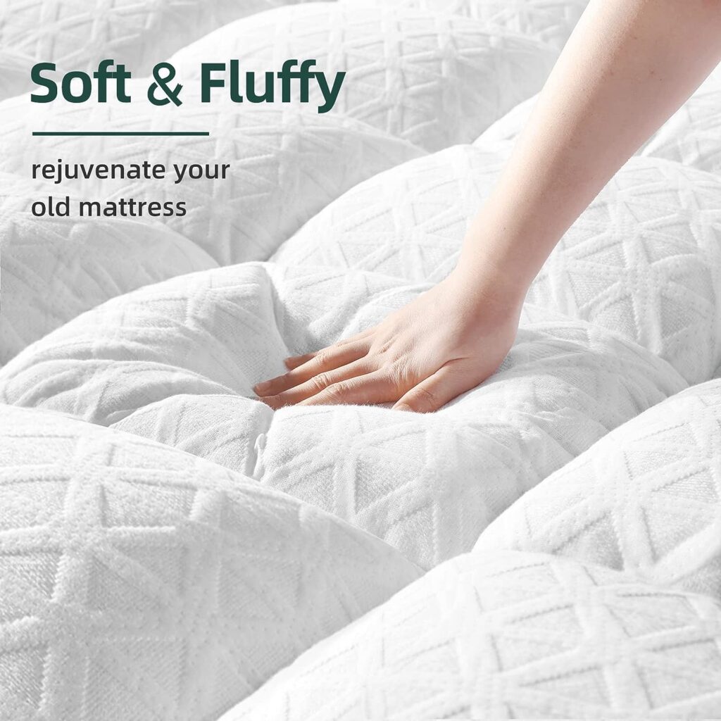 HARNY Bamboo Mattress Topper Queen Size, Cooling Breathable Extra Thick Mattress Pad Cover for Back Pain Relief Down Alternative Overfilled Plush Pillow Top with 8-21 Inch Deep Pocket