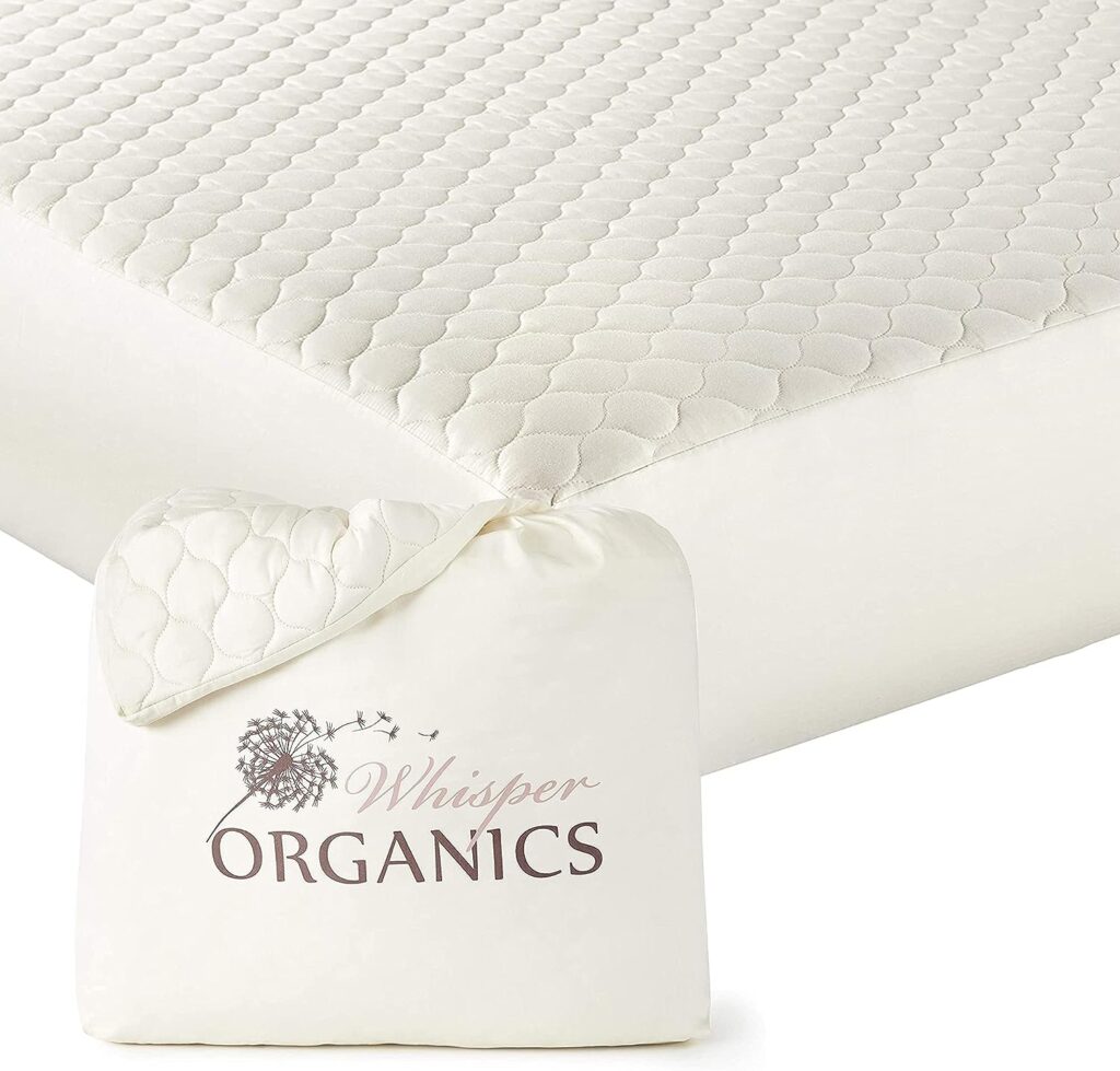 Whisper Organics, 100% Organic Cotton Mattress Protector - Breathable Cooling Quilted Fitted Mattress Pad Cover, GOTS Certified - Ivory Color, 17 Deep Pocket (Queen Bed Size)