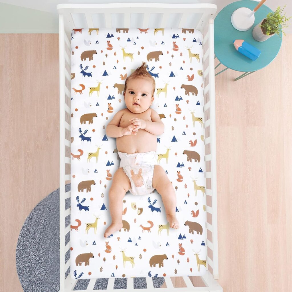 Davids Kids 100% Cotton Fitted Crib Sheets, 2 Pack Ultra Soft Breathable Comfortable Baby Sheet Set for Boys Girls Neutral, 28x52 Inch Fits Standard Crib and Toddler Mattresses, Woodland Animals