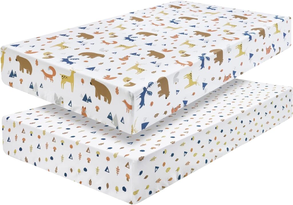 Davids Kids 100% Cotton Fitted Crib Sheets, 2 Pack Ultra Soft Breathable Comfortable Baby Sheet Set for Boys Girls Neutral, 28x52 Inch Fits Standard Crib and Toddler Mattresses, Woodland Animals