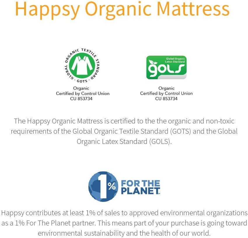 Happsy Organic Mattress, Healthy and Safe Mattress with Organic Latex and Encased Coils, Non-Toxic, Full