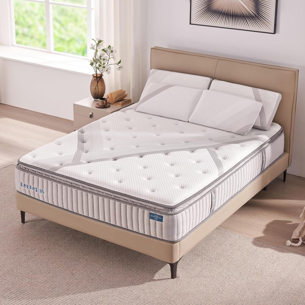 Lechepussleep King Mattress, 12 Cooling Gel Memory Foam Hybrid Mattress with Pocket Innersprings, for Supportive  Pressure Relief,CertiPUR-US Foam,Bed in Box (LCP-LP-1902-2250)