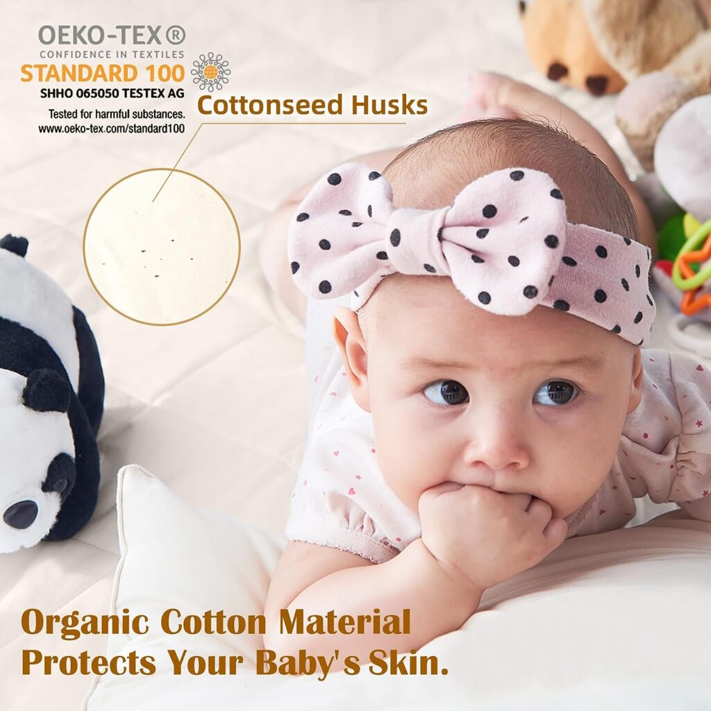 Lofe Organic Cotton Crib Mattress Protector - TopSide Waterproof, 100% Waterproof Crib Mattress Protector, Breathable Baby Crib Mattress Cover, Infant Toddler Crib Mattress Fitted 52x28x9 in