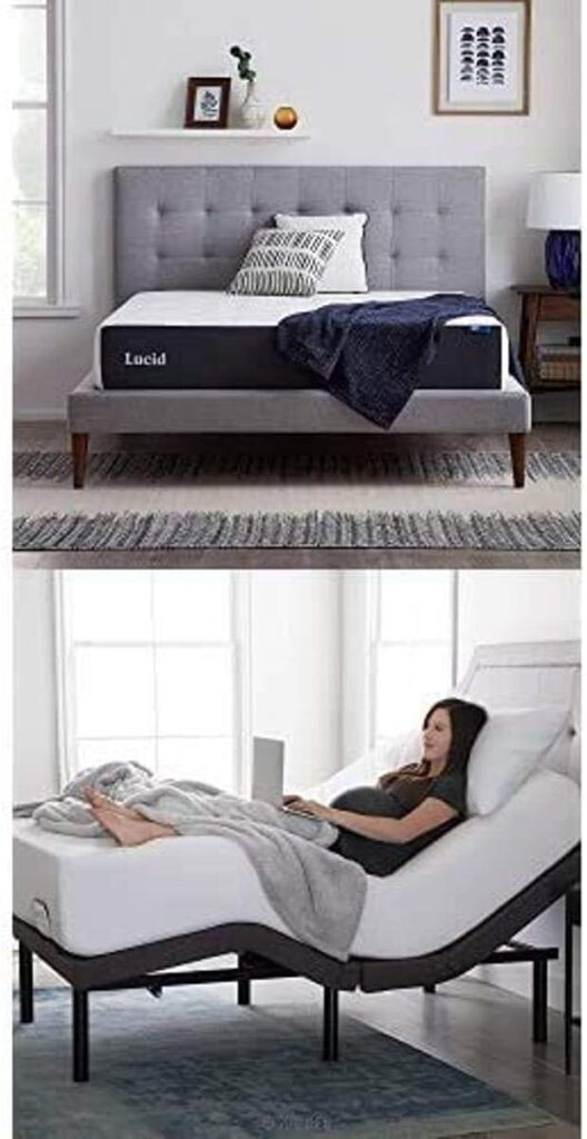 LUCID 10 Inch Plush Gel Memory Foam Mattress and LUCID L300 Adjustable Base (King)