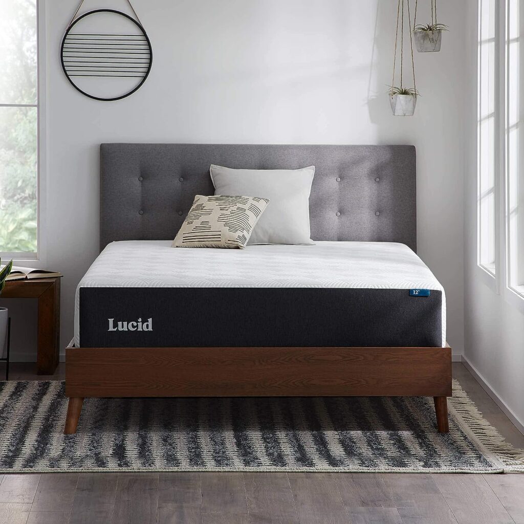 LUCID 12 Inch Full Mattress – Medium Memory Foam Mattress – Bamboo Charcoal Foam – Gel Infused – Hypoallergenic Foam Mattress – Bed-in-A-Box- CertiPUR-US Certified, White