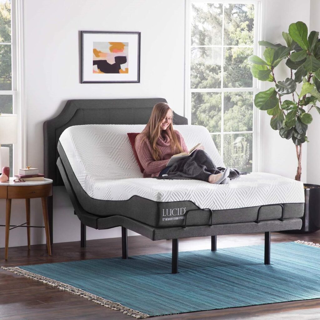 LUCID L300 Adjustable Bed Base with LUCID 12 Inch Memory Foam Hybrid Mattress - Queen