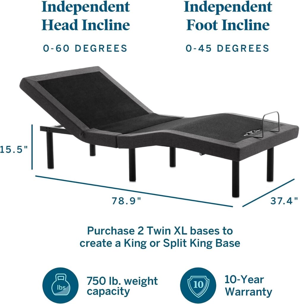 Lucid L300 Twin XL Adjustable Bed Frame with Lucid 10 inch Latex Hybrid Twin XL Mattress