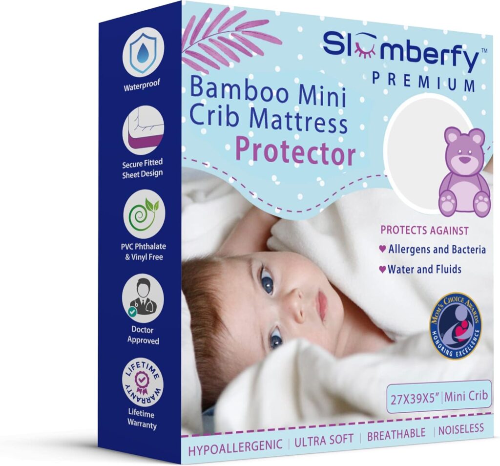 Mini Crib Mattress Protector by Slumberfy, Waterproof and Hypoallergenic Mattress Protector for Babies and Toddlers, Made of Bamboo Material, Moms Choice Award Winner-27x39 inches