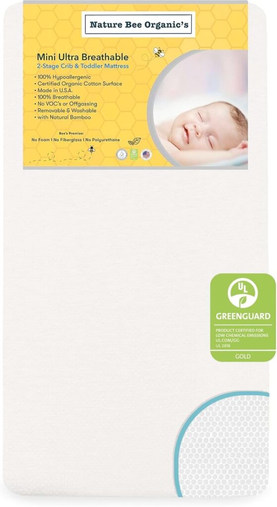 Nature Bee Organics Breathable 2-Stage Mini Crib  Toddler Mattress I 100% Breathable I GreenGuard Gold Certified I 100% Hypoallergenic