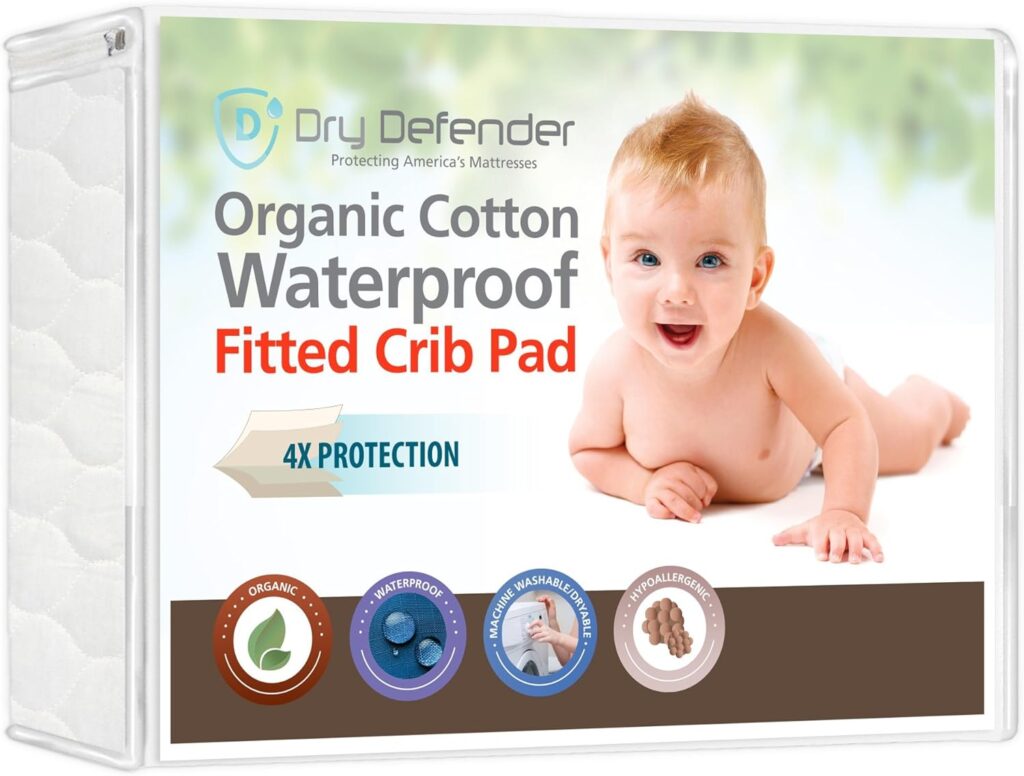 Organic Cotton Waterproof Fitted Crib Pad - Natural Baby Crib Mattress Cover  Protector - Unbleached, Non-Toxic  Hypoallergenic (28 x 52 x 7)