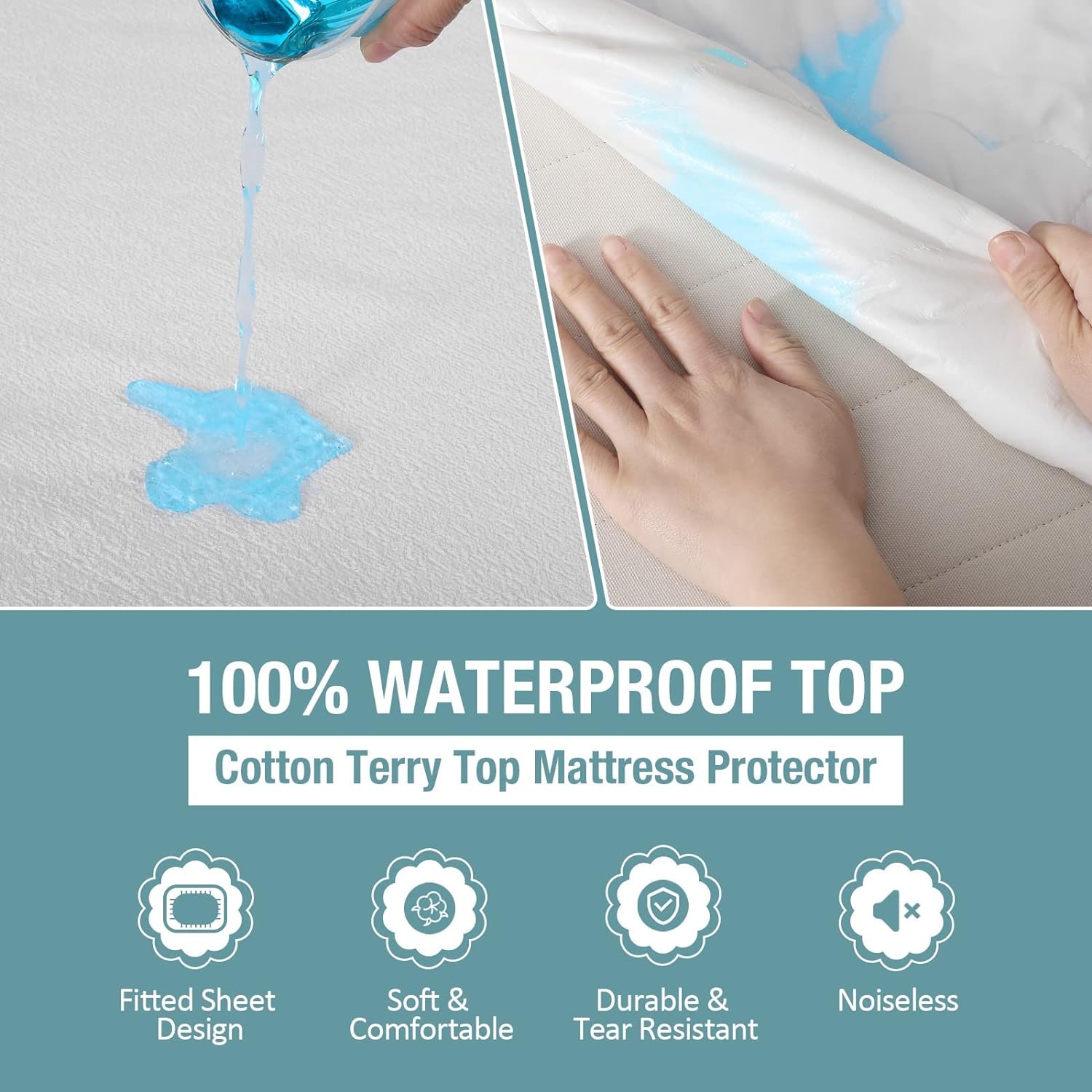 Queen Mattress Protector Waterproof Cotton Mattress Cover Pee Proof Liquid Proof Pet Incontinence Elderly Essentials Bed Cover Fitted Sheet Deep Pocket for 18