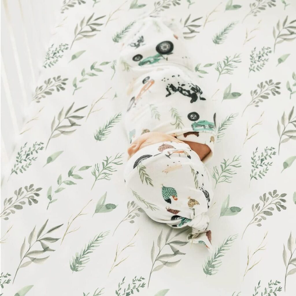 Stretchy Ultra Soft Jersey Knit Fitted Crib Sheets Set 2 Pack, Fit All Standard Crib Mattress Pads, Breathable Crib Sheet for Girls, Watercolor Daisy Flowers