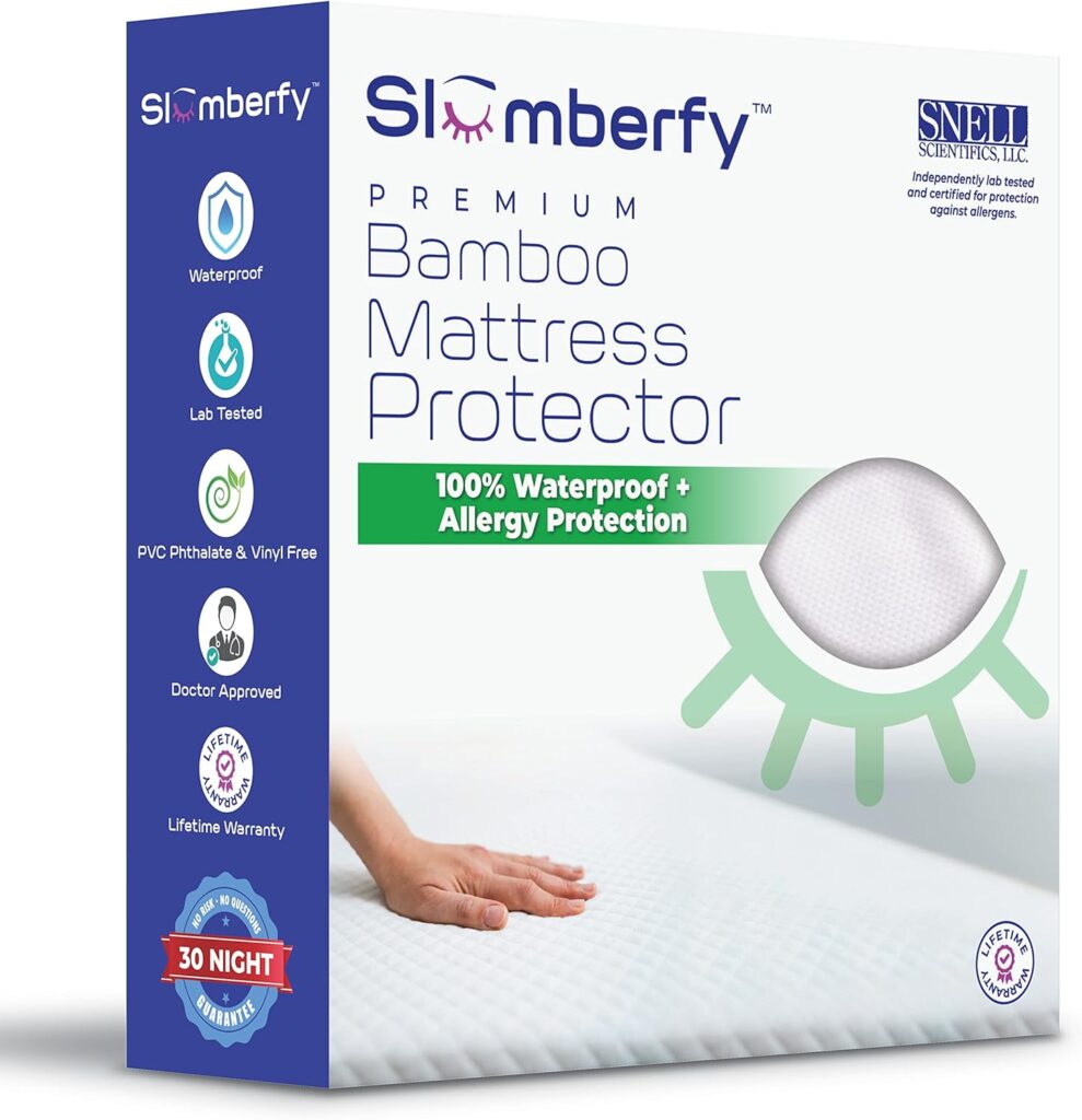 Waterproof Mattress Protector by Slumberfy | Hypoallergenic Bamboo Mattress Protector | Natural + Breathable Jacquard Fabric | King Mattress Cover – 76x80”