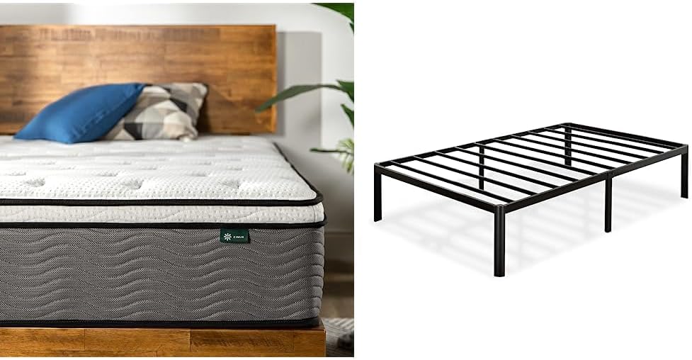 Zinus 12 Inch Support Plus Pocket Spring Hybrid Mattress, Extra Firm Feel, Heavier Coils for Durable Support and Van 16 Inch Metal Platform Bed Frame, Twin