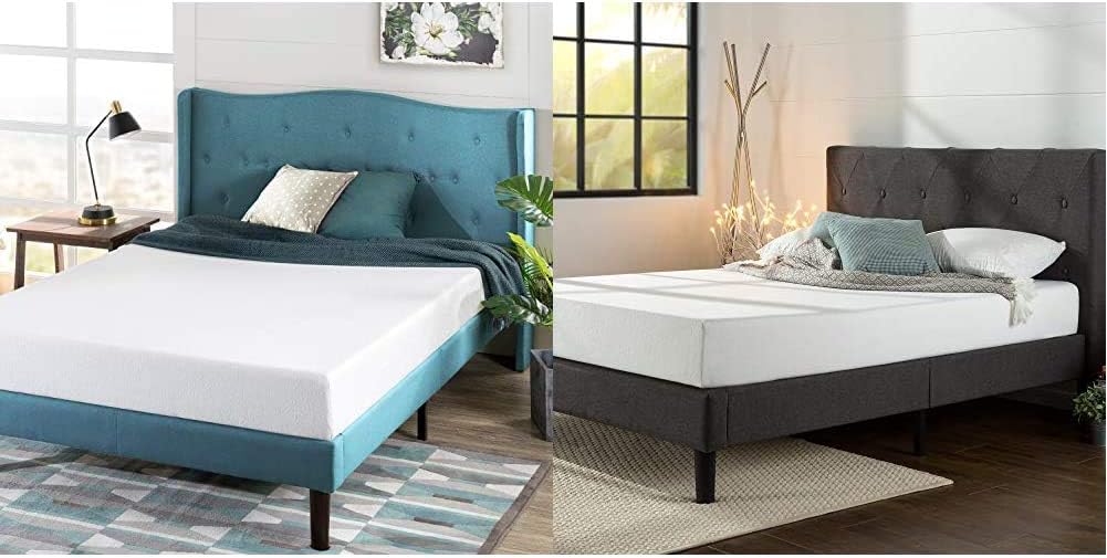 Zinus Green Tea Memory Foam Mattress, King, White  Shalini Upholstered Platform Bed Frame/Mattress Foundation/Wood Slat Support/No Box Spring Needed/Easy Assembly, Dark Grey, King