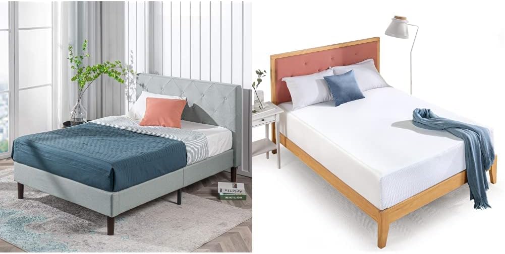 Zinus Shalini Platform, Queen, Sage Grey  ZINUS 12 Inch Green Tea Cooling Gel Memory Foam Mattress/Cooling Gel Foam/Pressure Relieving/CertiPUR-US Certified/Bed-in-a-Box, Queen