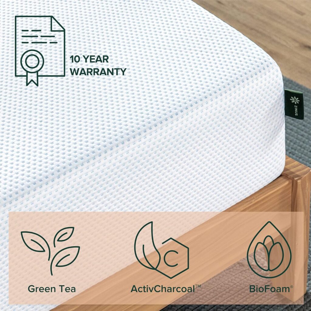 Zinus Shalini Platform, Queen, Sage Grey  ZINUS 12 Inch Green Tea Cooling Gel Memory Foam Mattress/Cooling Gel Foam/Pressure Relieving/CertiPUR-US Certified/Bed-in-a-Box, Queen