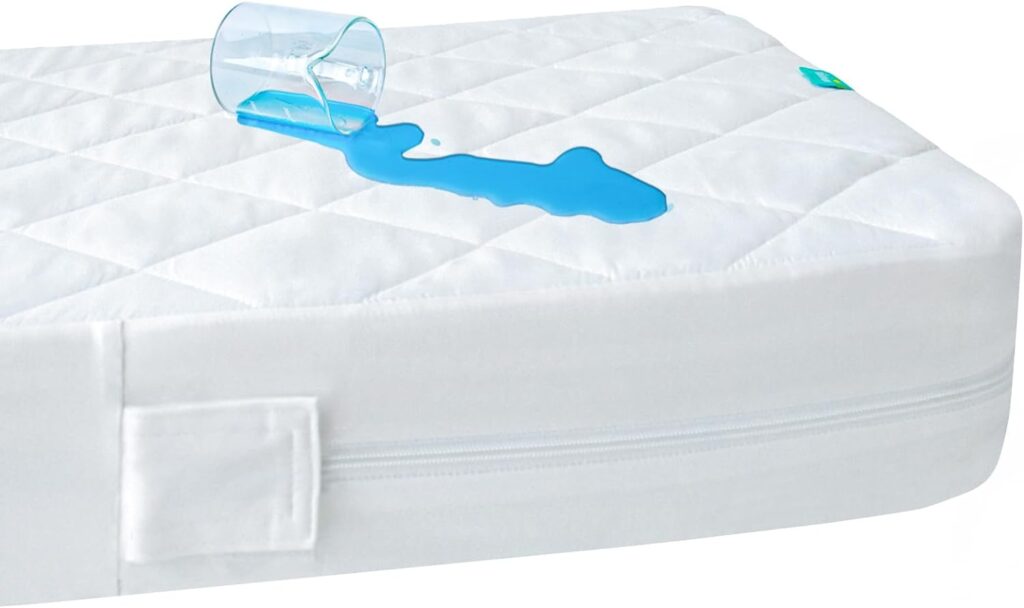 Zippered Crib Mattress Protector - Waterproof Crib Mattress Encasement, Breathable and Absorbent, 6 Sides Fully Encased Crib Mattress Cover.