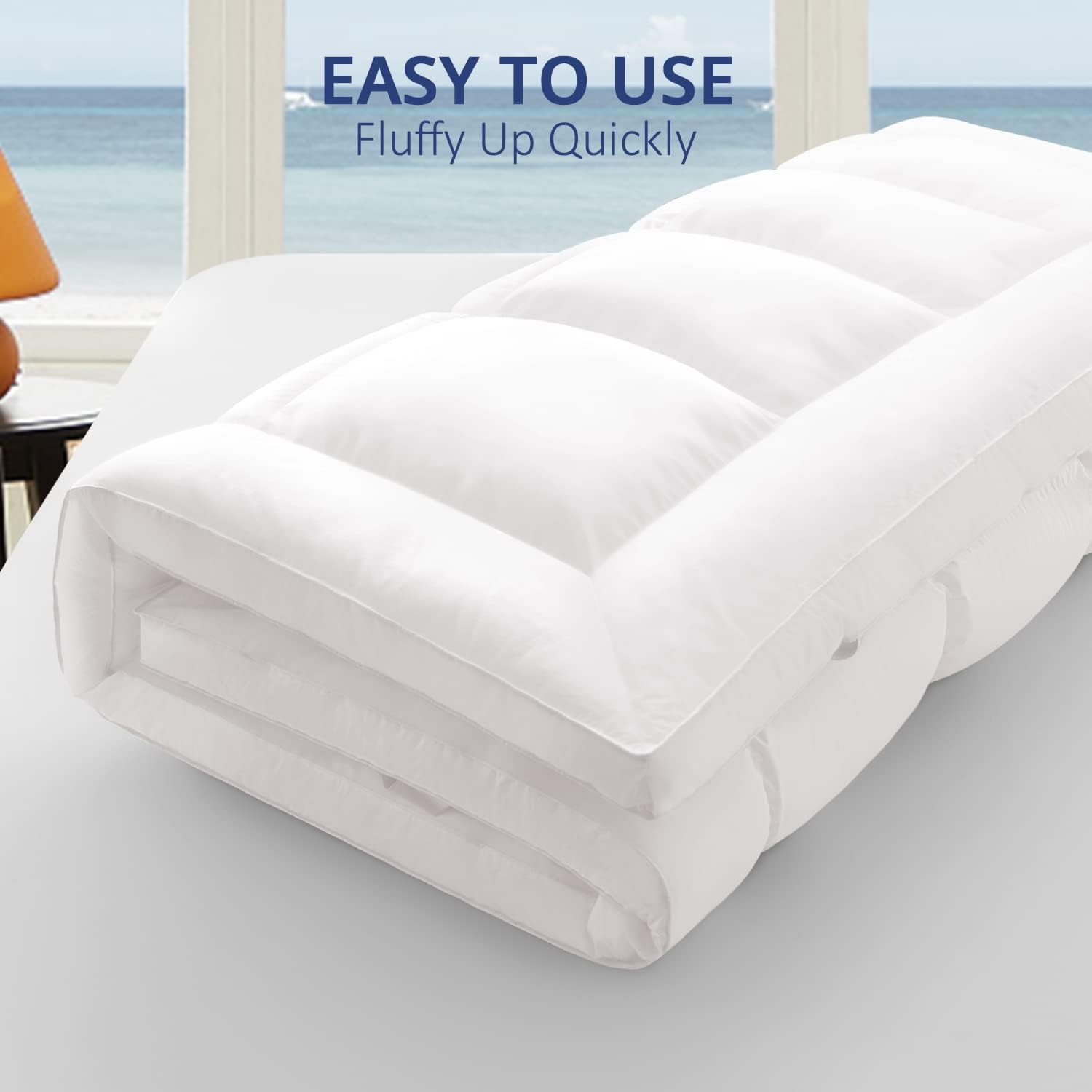 ELEMUSE Extra Thick Cooling Cal King Mattress Topper, 1300 GSM Overfilled Pillow Top with Baffle Box Design,Hand Made 400TC Organic Cotton Pad Cover,Plush  Support Snow Down Alternative,Hotel Quality