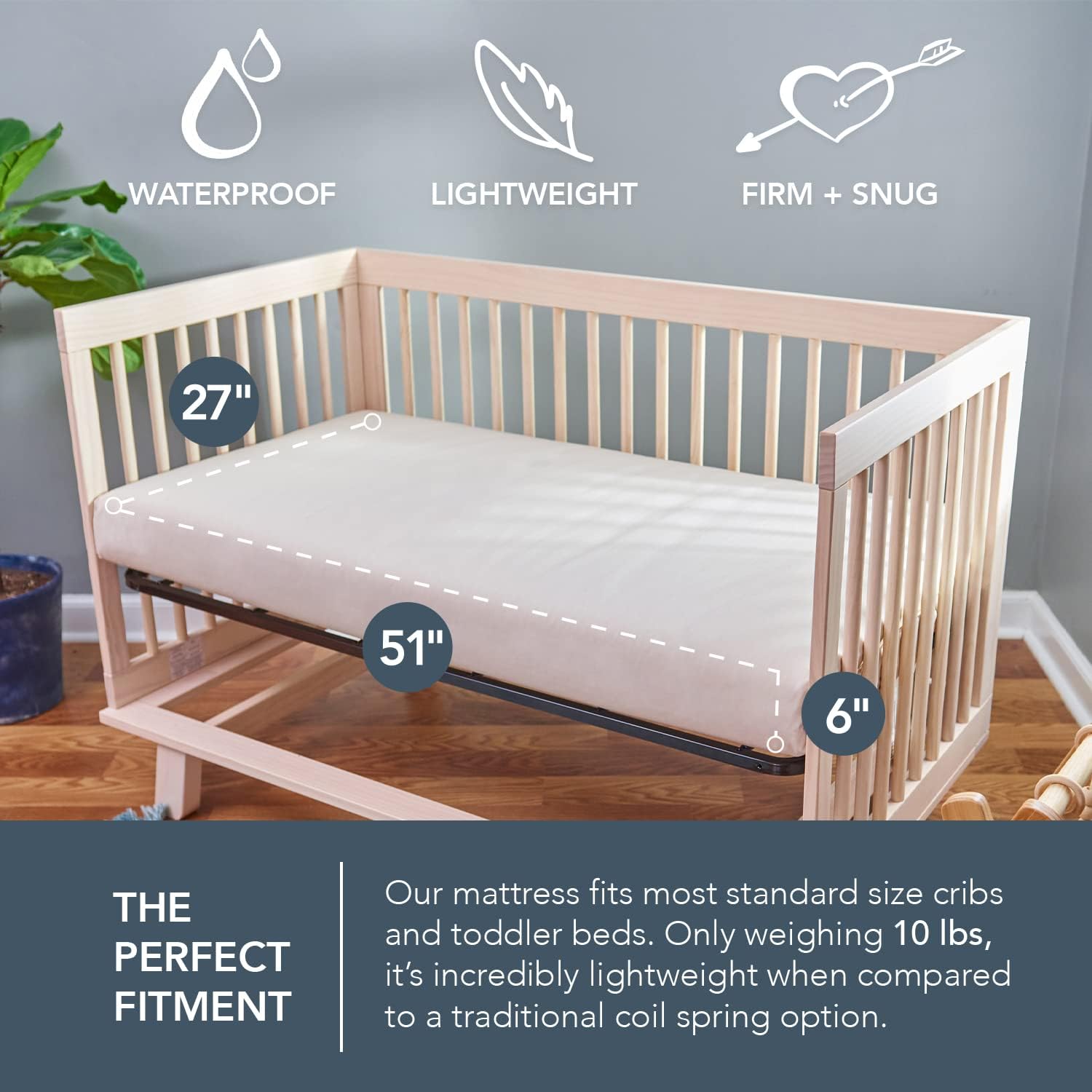 Naturepedic Organic Baby Crib Mattress - 2-Stage Lightweight Infant  Toddler Mattress - Waterproof Baby Bed Mattress for Crib - Non-Toxic Mattress for Baby and Toddler Bed - 52 x 28”