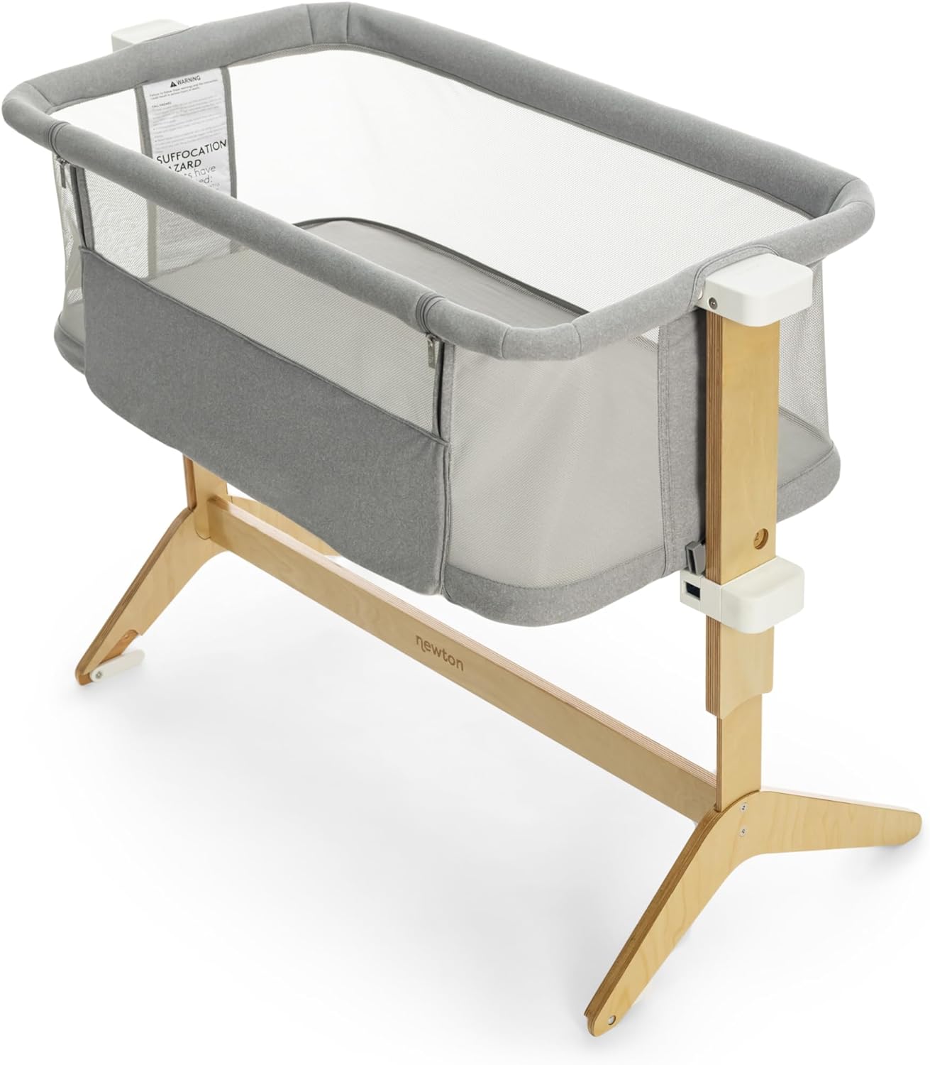 Newton Baby Bassinet  Bedside Sleeper with Mattress  Sheet - 100% Breathable  Washable, Removable Dual-Layer Cover | Solid Birch Frame Adjustable Height  Infant Access Opening