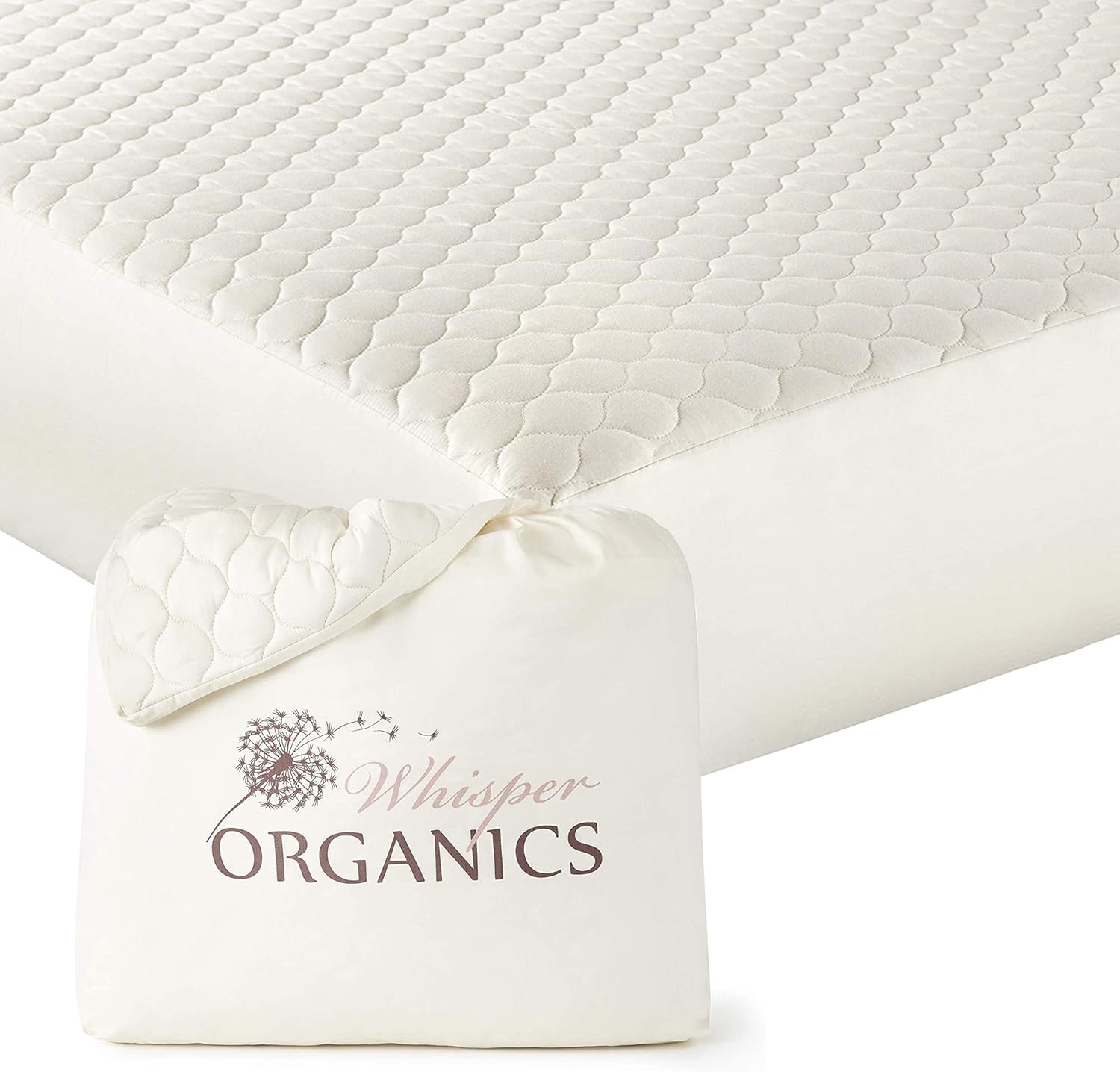 Whisper Organics, 100% Organic Cotton Mattress Protector - Breathable Cooling Quilted Fitted Mattress Pad Cover, Fair Trade, GOTS Certified - Ivory Color, 17 Deep Pocket (King Bed Size)