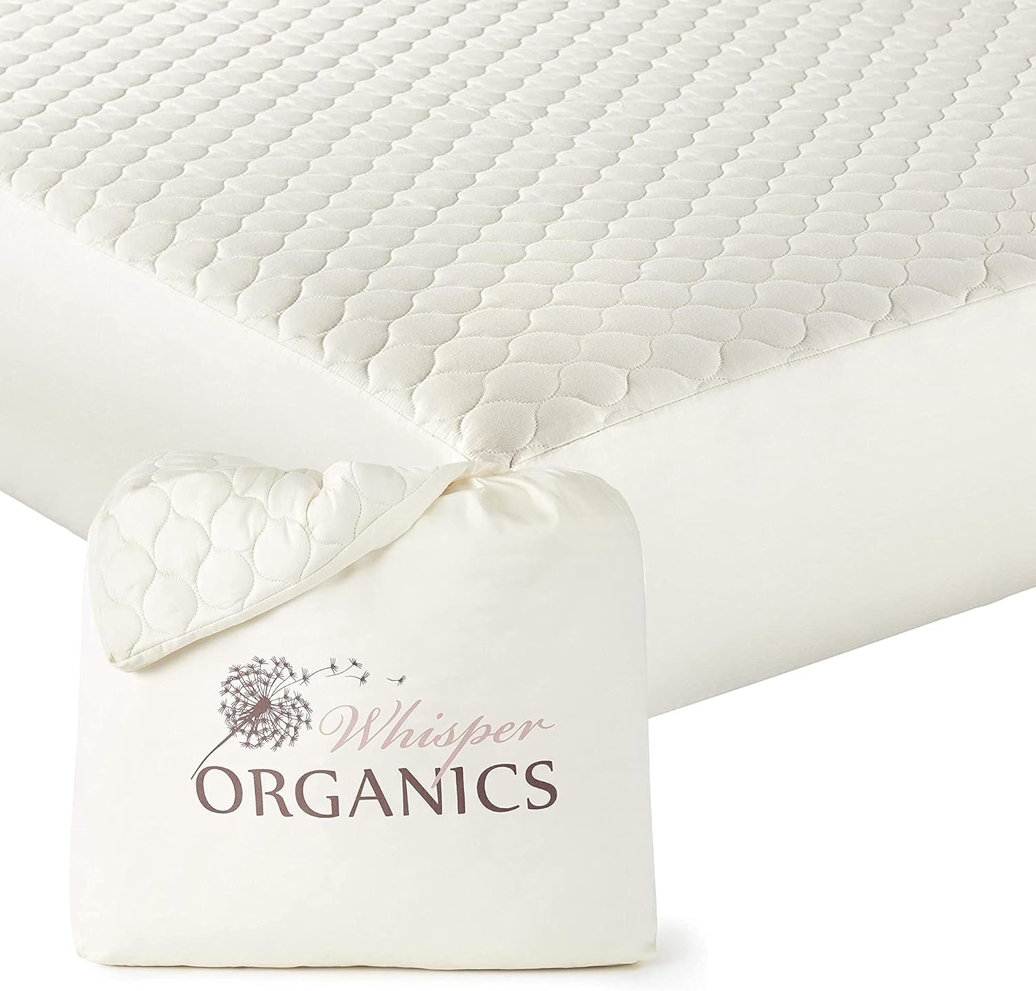 Whisper Organics, 100% Organic Cotton Mattress Protector - Breathable Cooling Quilted Fitted Mattress Pad Cover, Fair Trade, GOTS Certified - Ivory Color, 17 Deep Pocket (King Bed Size)